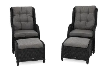 Marcus Öronlappsfåtölj med Fotpall m Dyna 2-pack - Svart - Utemöbler - Balkong - Balkongmöbler - Balkonggrupper