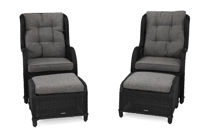 Marcus Öronlappsfåtölj med Fotpall m Dyna 2-pack - Svart - Utemöbler - Balkong - Balkongmöbler - Balkonggrupper
