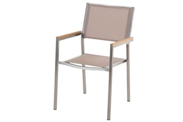 Matstol Grosseto set om 6 Sandbeige/silver/ljust trä - Sandbeige/silver/ljust trä - Utemöbler - Balkong - Balkongmöbler - Balkongstolar