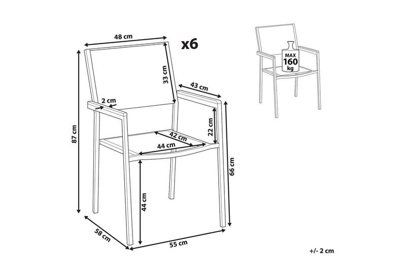 Matstol Grosseto set om 6 Sandbeige/silver/ljust trä - Sandbeige/silver/ljust trä - Utemöbler - Balkong - Balkongmöbler - Balkongstolar