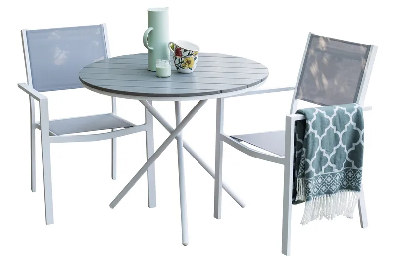 Parma Cafégrupp + 4 Utestolar, Grå/Vit