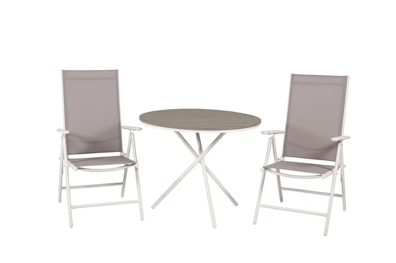 Parma Caféset Rund Ø90 cm + 2 Break Positionsstolar, Vit/Grå