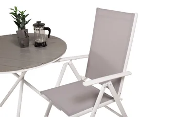 Parma Caféset Rund Ø90 cm + 2 Break Positionsstolar - Vit/Grå - Utemöbler - Balkong - Balkongmöbler - Balkonggrupper
