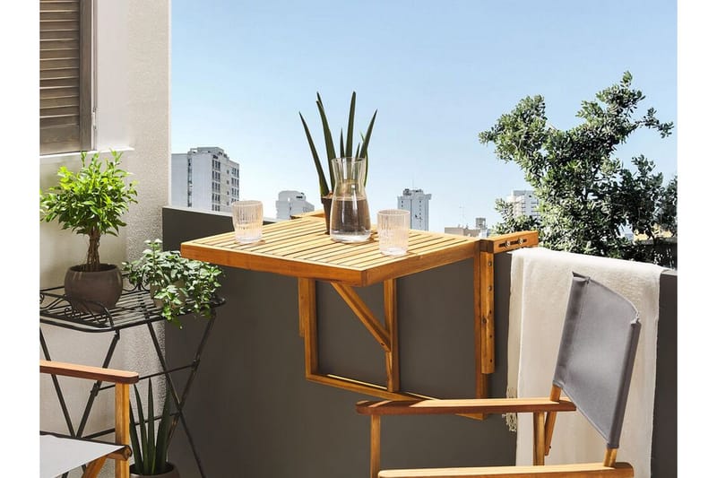 Ponoka Hängande Balkongbord och Utebord 70 cm Trä - Ljusbrun - Utemöbler - Balkong - Balkongmöbler - Balkongbord