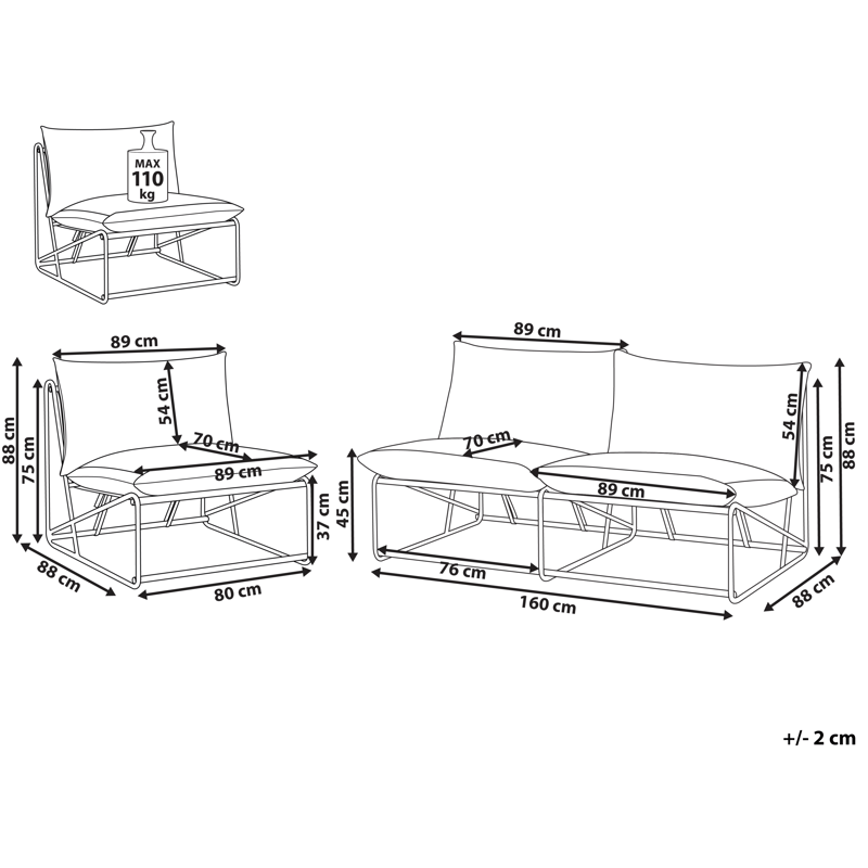 Soffgrupp utomhus 3-Sits Pico - Grå - Utemöbler - Utegrupp - Loungegrupp
