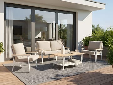 Soffgrupp utomhus med Bord 4-Sits Orero - Beige/Vit/Brun - Utemöbler - Utegrupp - Loungegrupp