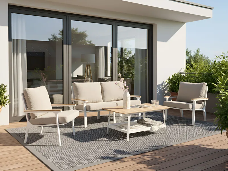 Soffgrupp utomhus med Bord 4-Sits Orero - Beige/Vit/Brun - Utemöbler - Utegrupp - Loungegrupp