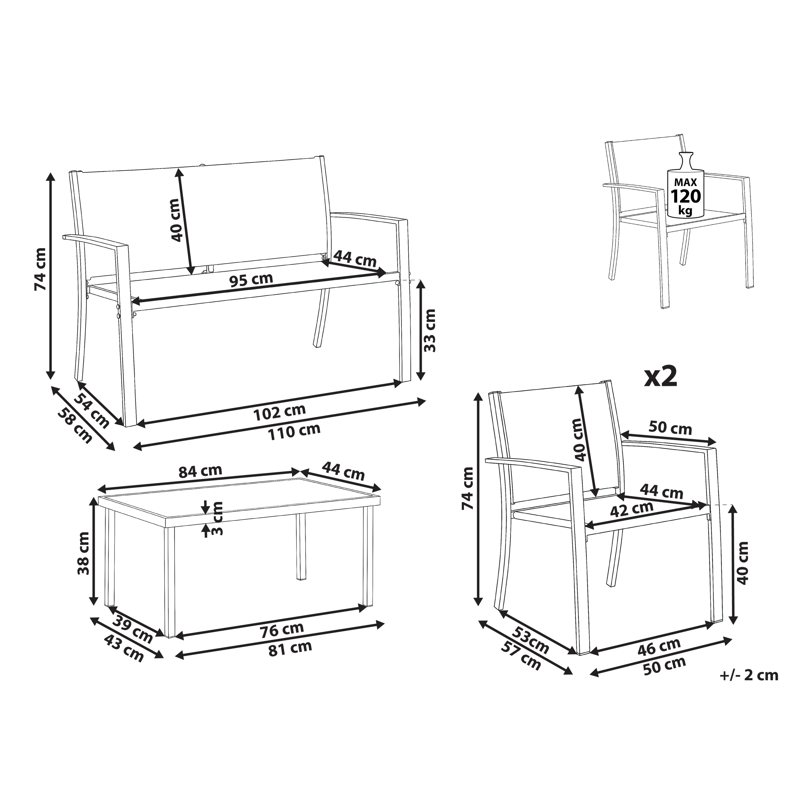Soffgrupp utomhus med Bord 4-Sits Tavoleto - Mörkgrå - Utemöbler - Utegrupp - Loungegrupp
