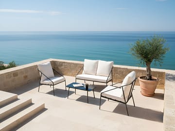 Soffgrupp utomhus med Bord 4-Sits Ustica - Svart/Vit - Utemöbler - Utegrupp - Loungegrupp