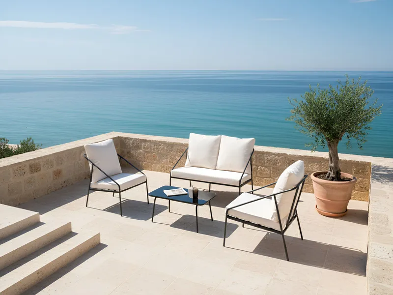 Soffgrupp utomhus med Bord 4-Sits Ustica - Svart/Vit - Utemöbler - Utegrupp - Loungegrupp