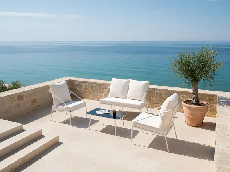 Soffgrupp utomhus med Bord 4-Sits Ustica - Vit/Svart - Utemöbler - Utegrupp - Loungegrupp