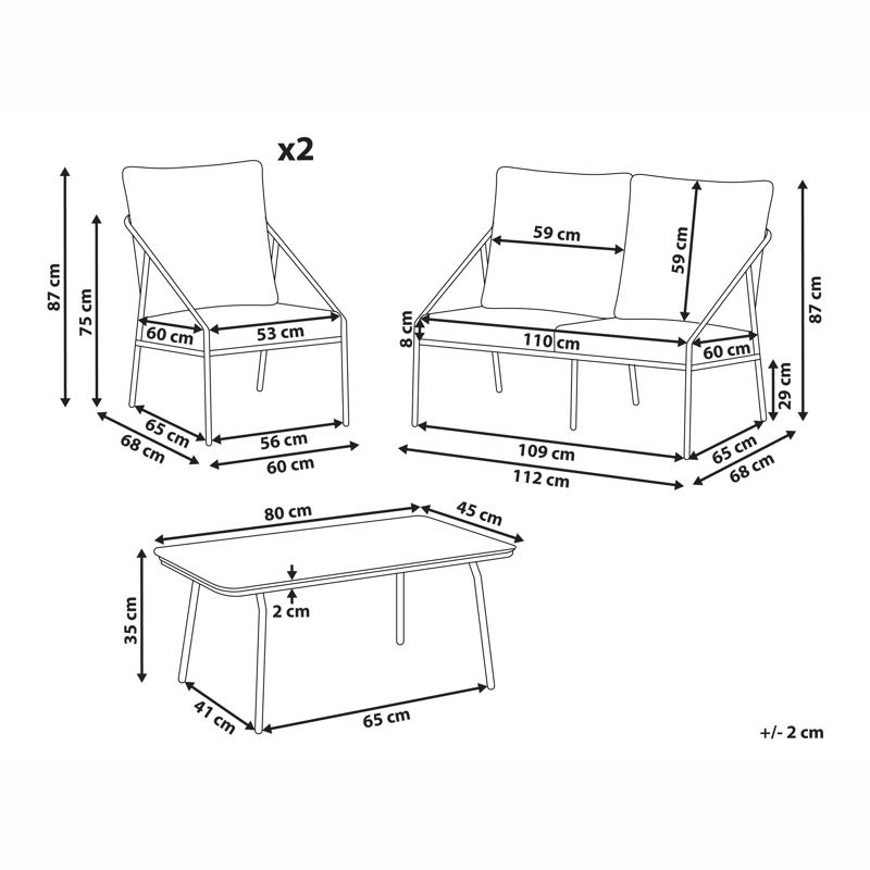 Soffgrupp utomhus med Bord 4-Sits Ustica - Vit/Svart - Utemöbler - Utegrupp - Loungegrupp