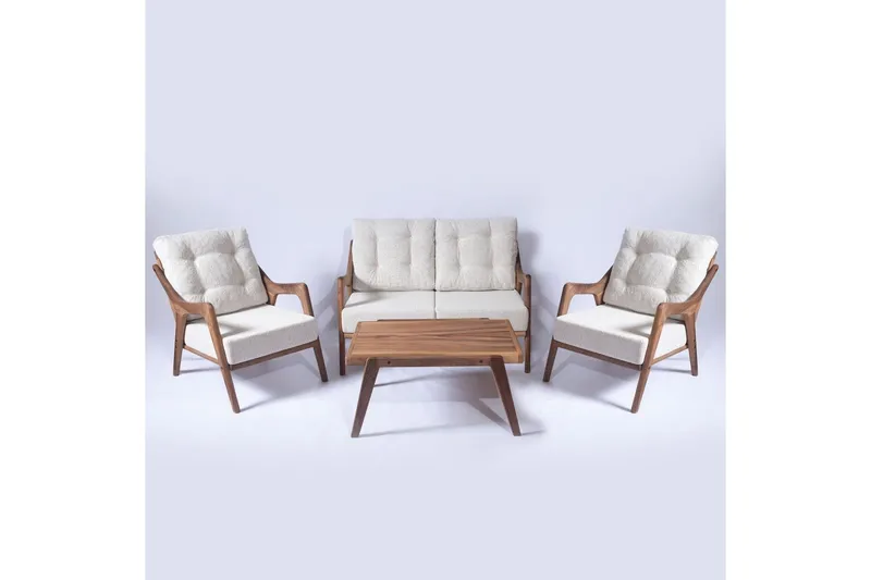 Trädgårdsbord & stolar (4 delar) Virella01 Grädde - Cremevit - Utemöbler - Balkong - Balkongmöbler - Balkonggrupper