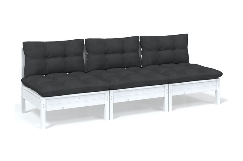 Trädgårdssoffa 3-sits med antracit dynor massiv furu - Vit/svart - Utemöbler - Utesoffor & bänkar - Loungesoffa
