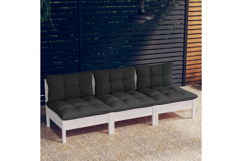 Trädgårdssoffa 3-sits med antracit dynor massiv furu - Vit/svart - Utemöbler - Utesoffor & bänkar - Loungesoffa
