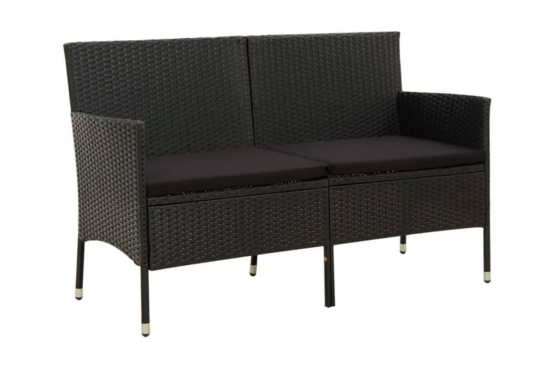 Trädgårdssoffa 3-sits med dyna svart konstrotting - Svart - Loungesoffa