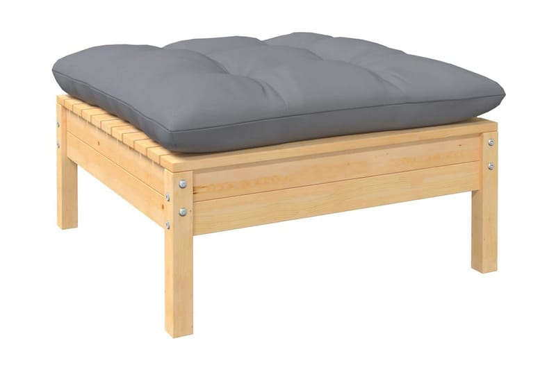 Trädgårdssoffa 5-sits med grå dynor massiv furu - Grå - Utemöbler - Utesoffor & bänkar - Loungesoffa