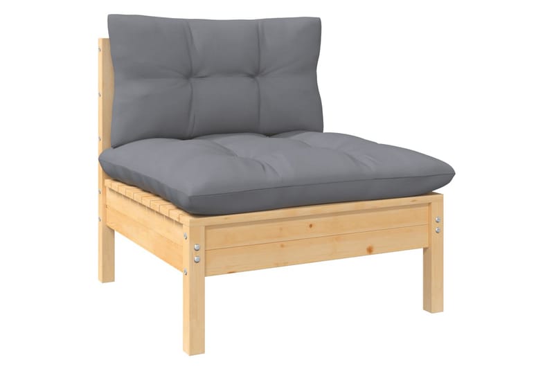 Trädgårdssoffa 5-sits med grå dynor massiv furu - Grå - Utemöbler - Utesoffor & bänkar - Loungesoffa