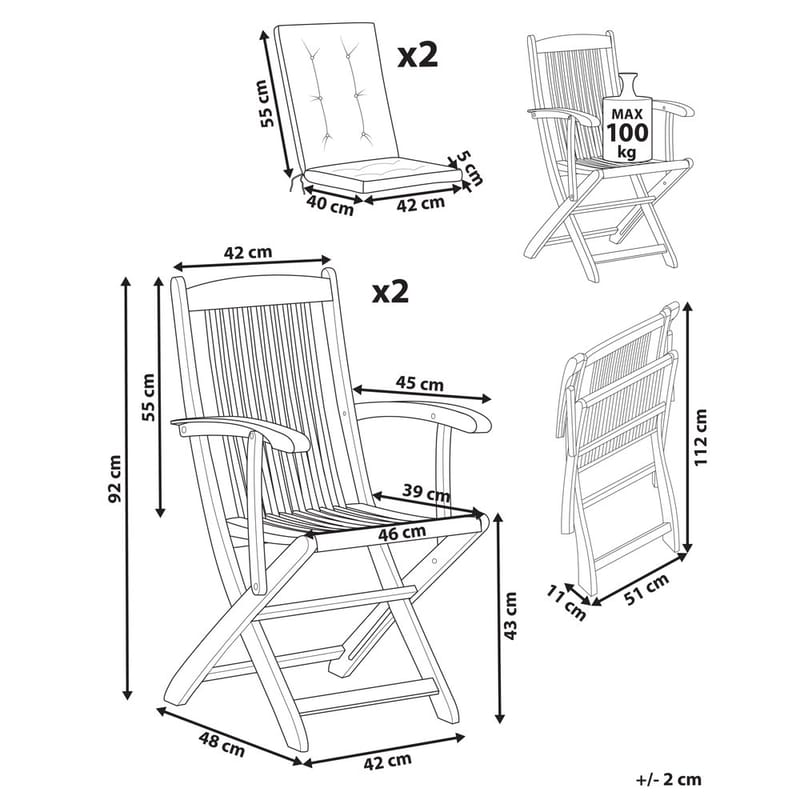 Trädgårdsstol Maui Premium 2-pack - Ljus trä, grönt - Utemöbler - Balkong - Balkongmöbler - Balkongstolar