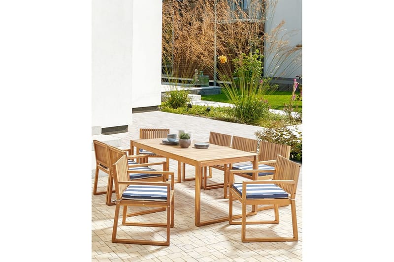 Trädgårdsstol Sassari II - Ljus trä, blå, vit - Utemöbler - Balkong - Balkongmöbler - Balkongstolar