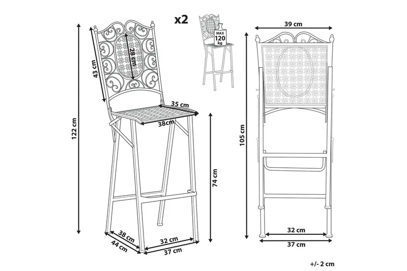 Trädgårdsstol set om 2 Bormio - Utemöbler - Balkong - Balkongmöbler - Balkongstolar