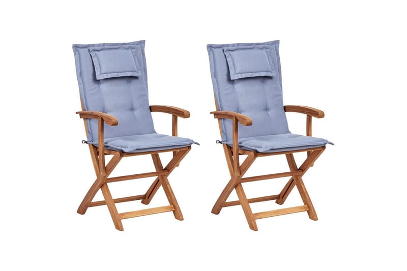 Trädgårdsstol set om 2 Maui II, Ljus trä, blå