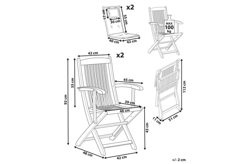 Trädgårdsstol set om 2 Maui II - Ljus trä, blå - Utemöbler - Balkong - Balkongmöbler - Balkongstolar
