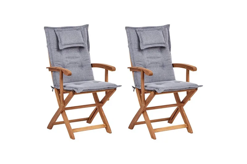 Trädgårdsstol set om 2 Maui II - Ljus trä, grå - Utemöbler - Balkong - Balkongmöbler - Balkongstolar