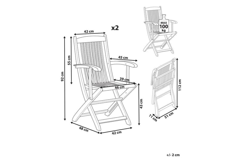 Trädgårdsstol set om 2 Maui II - Ljus trä - Utemöbler - Balkong - Balkongmöbler - Balkongstolar