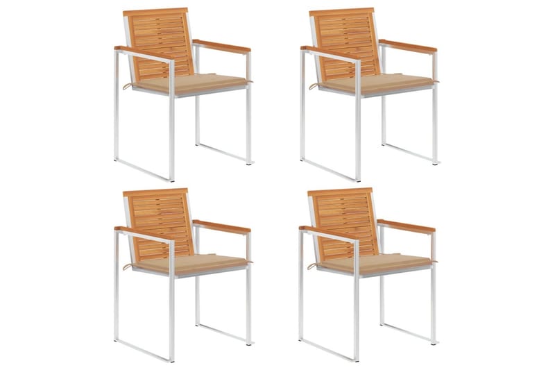 Trädgårdsstolar med dynor 4 st massivt akaciaträ - Beige - Utemöbler - Balkong - Balkongmöbler - Balkongstolar