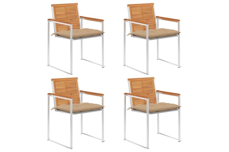 Trädgårdsstolar med dynor 4 st massivt akaciaträ - Beige - Utemöbler - Balkong - Balkongmöbler - Balkongstolar