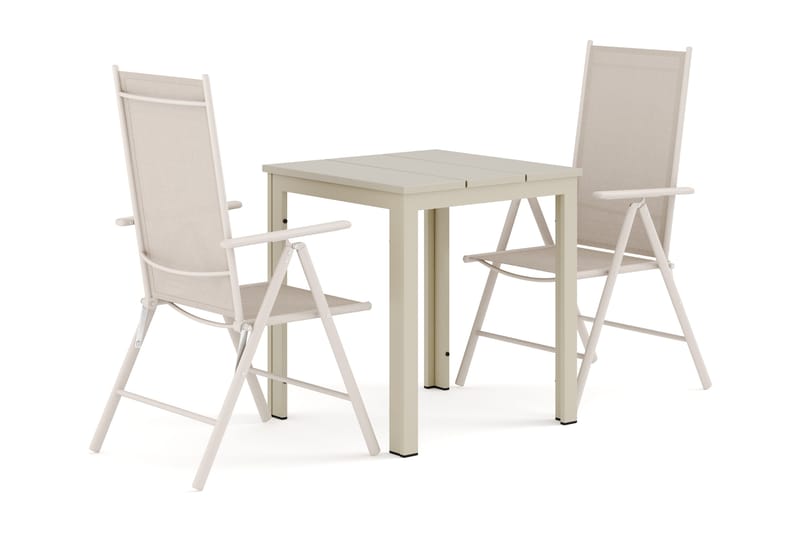 Tunis utomhus caféset 70x70 cm med 2 Maggie positionsstolar - Beige/Beige - Utemöbler - Balkong - Balkongmöbler - Balkonggrupper