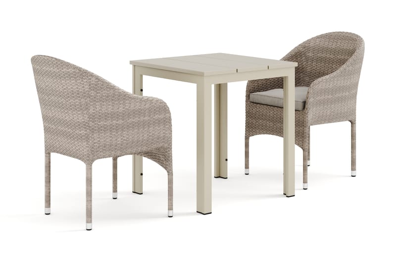 Tunis utomhus caféset 70x70 cm med 2 Thor fåtöljer, Beige/Beige