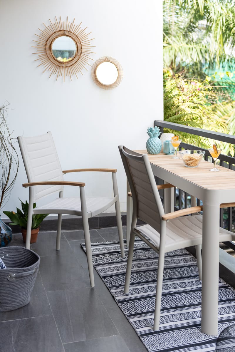 Utomhus balkongset Portals balkongbord + 2 carver carver-stolar - ljus ecru/korallsand - Utemöbler - Balkong - Balkongmöbler - Balkonggrupper