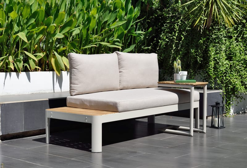 Utomhus modulset Portals 2-sitssoffa + C-format sidobord - beige/trä - Utemöbler - Balkong - Balkongmöbler - Balkonggrupper