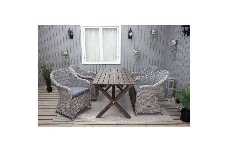Utomhusmöbelgrupp 150 cm Bord & 4 Belize grå stolar Brun - Brun - Utemöbler - Balkong - Balkongmöbler - Balkonggrupper