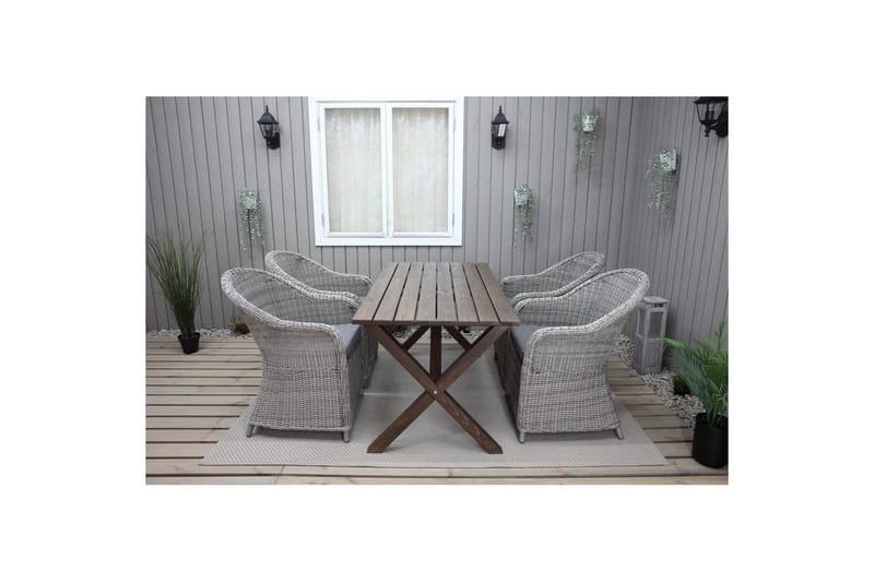 Utomhusmöbelgrupp 150 cm Bord & 4 Belize grå stolar Brun - Brun - Utemöbler - Balkong - Balkongmöbler - Balkonggrupper