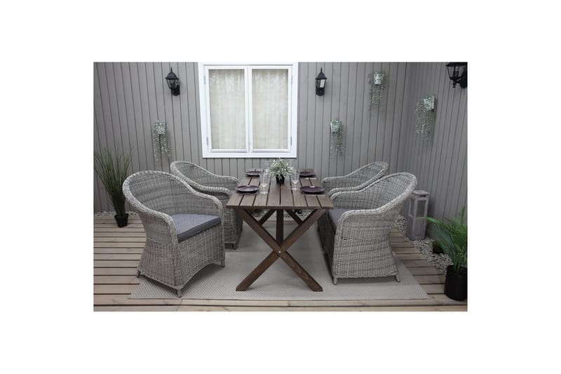 Utomhusmöbelgrupp 150 cm Bord & 4 Belize grå stolar Brun - Brun - Utemöbler - Utegrupp - Matgrupper utomhus