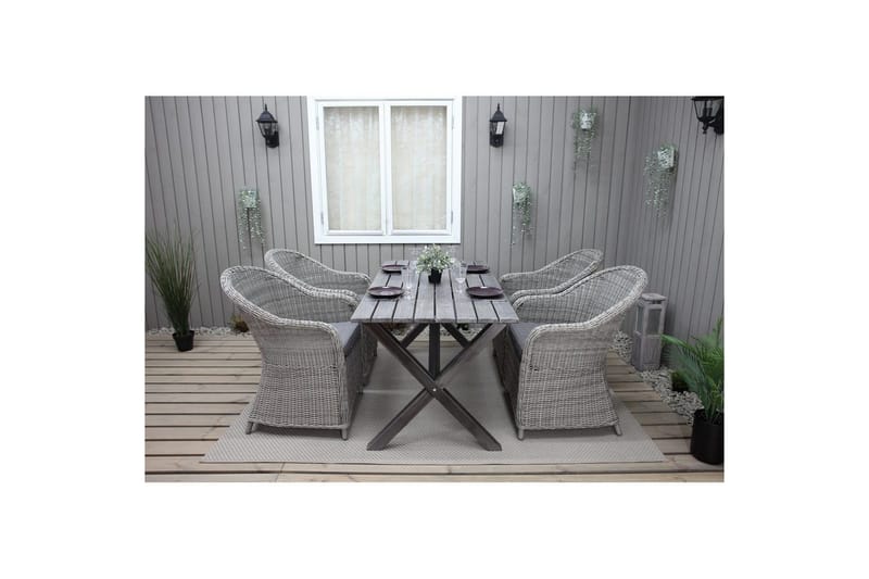 Utomhusmöbelgrupp 150 cm Bord & 4 Belize grå stolar Grå - Grå - Utemöbler - Utegrupp - Matgrupper utomhus