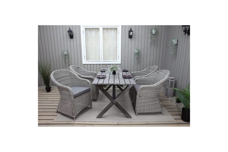 Utomhusmöbelgrupp 150 cm Bord & 4 Belize grå stolar Grå - Grå - Utemöbler - Utegrupp - Matgrupper utomhus