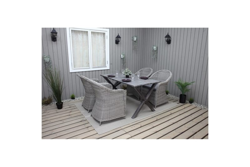Utomhusmöbelgrupp 150 cm Bord & 4 Belize grå stolar Grå - Grå - Utemöbler - Utegrupp - Matgrupper utomhus