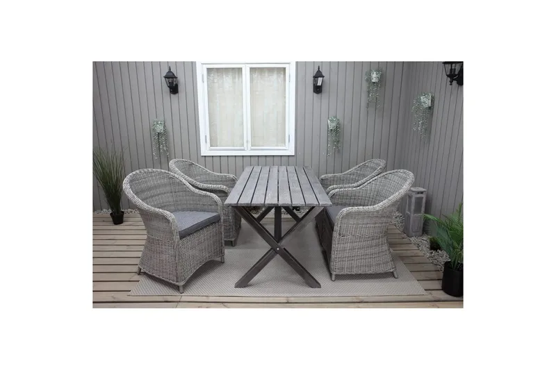 Utomhusmöbelgrupp 150 cm Bord & 4 Belize grå stolar Grå - Grå - Utemöbler - Balkong - Balkongmöbler - Balkonggrupper