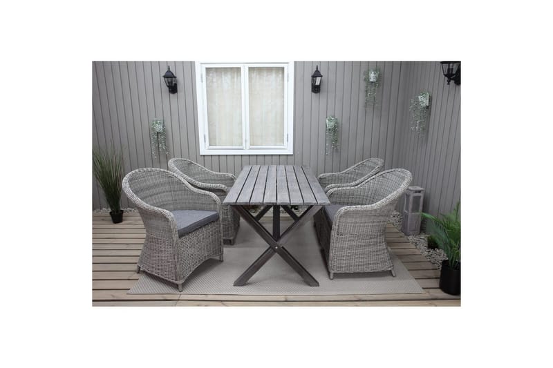 Utomhusmöbelgrupp 150 cm Bord & 4 Belize grå stolar Grå - Grå - Utemöbler - Utegrupp - Matgrupper utomhus