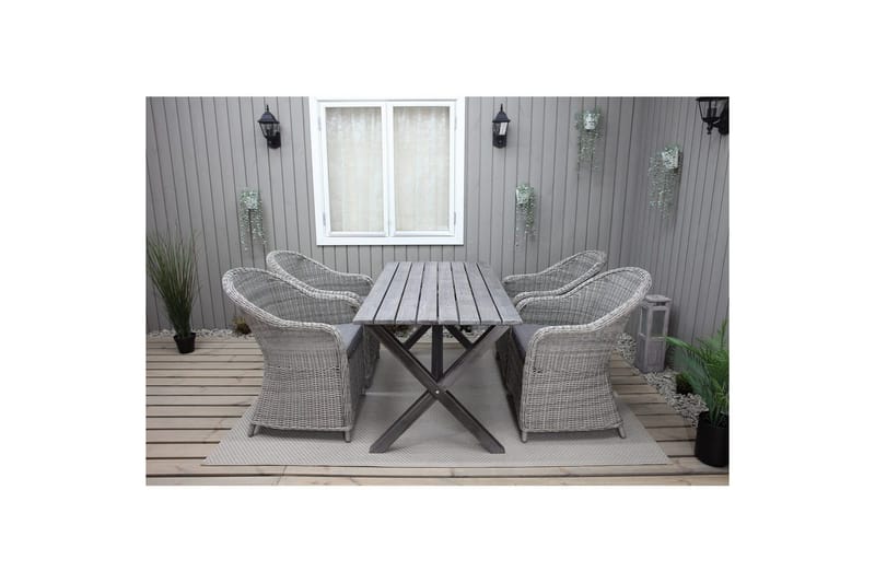 Utomhusmöbelgrupp 150 cm Bord & 4 Belize grå stolar Grå - Grå - Utemöbler - Utegrupp - Matgrupper utomhus