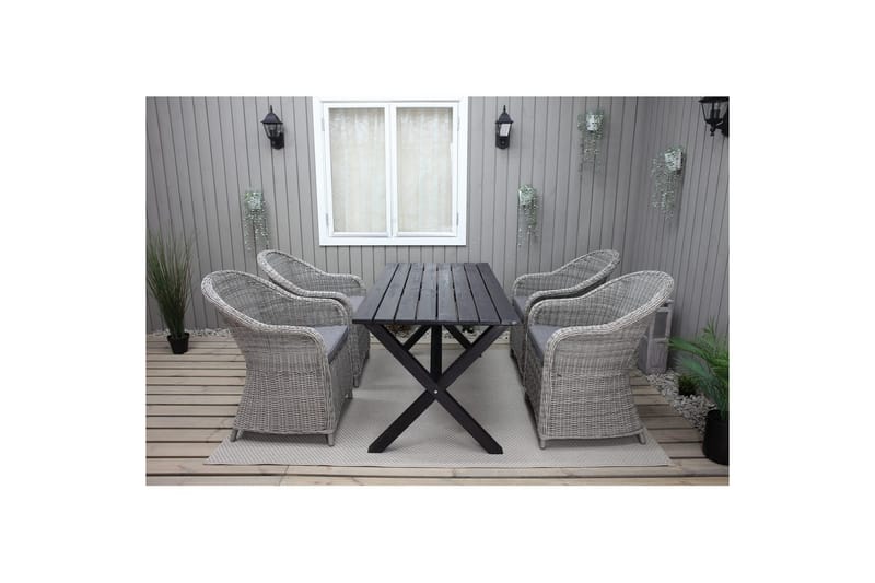 Utomhusmöbelgrupp 150 cm Bord & 4 Belize grå stolar Svart - Svart - Utemöbler - Balkong - Balkongmöbler - Balkonggrupper