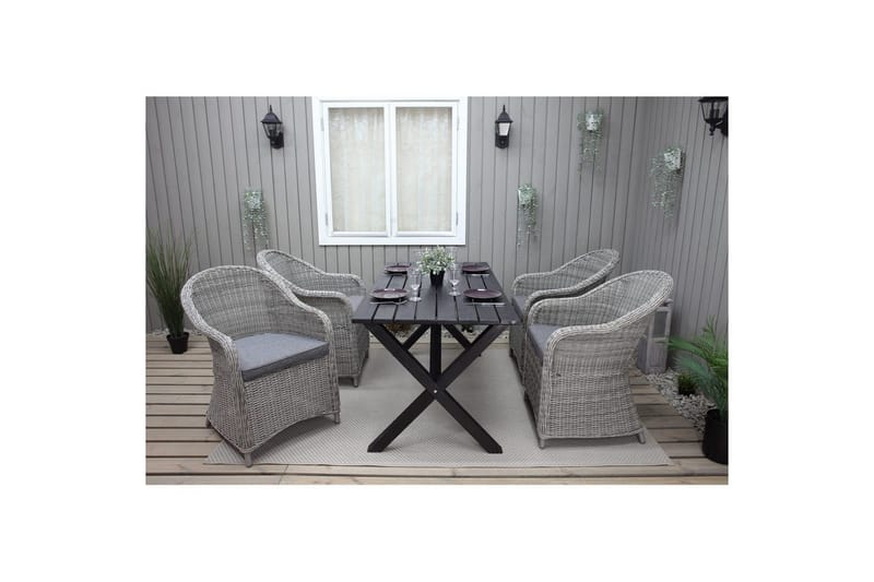 Utomhusmöbelgrupp 150 cm Bord & 4 Belize grå stolar Svart - Svart - Utemöbler - Utegrupp - Matgrupper utomhus