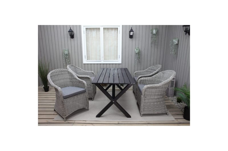 Utomhusmöbelgrupp 150 cm Bord & 4 Belize grå stolar Svart - Svart - Utemöbler - Utegrupp - Matgrupper utomhus