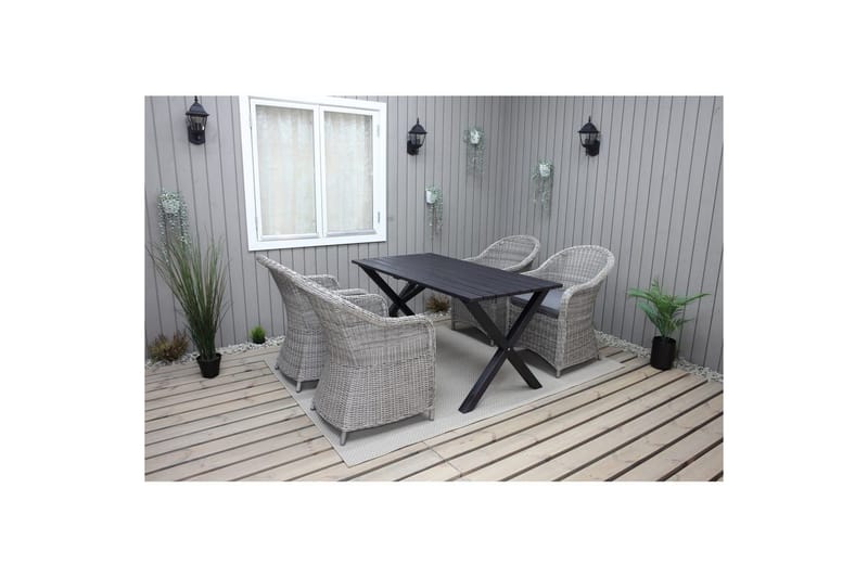 Utomhusmöbelgrupp 150 cm Bord & 4 Belize grå stolar Svart - Svart - Utemöbler - Utegrupp - Matgrupper utomhus