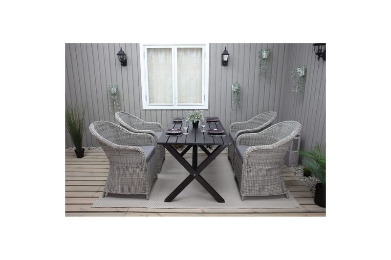Utomhusmöbelgrupp 150 cm Bord & 4 Belize grå stolar Svart - Svart - Utemöbler - Utegrupp - Matgrupper utomhus