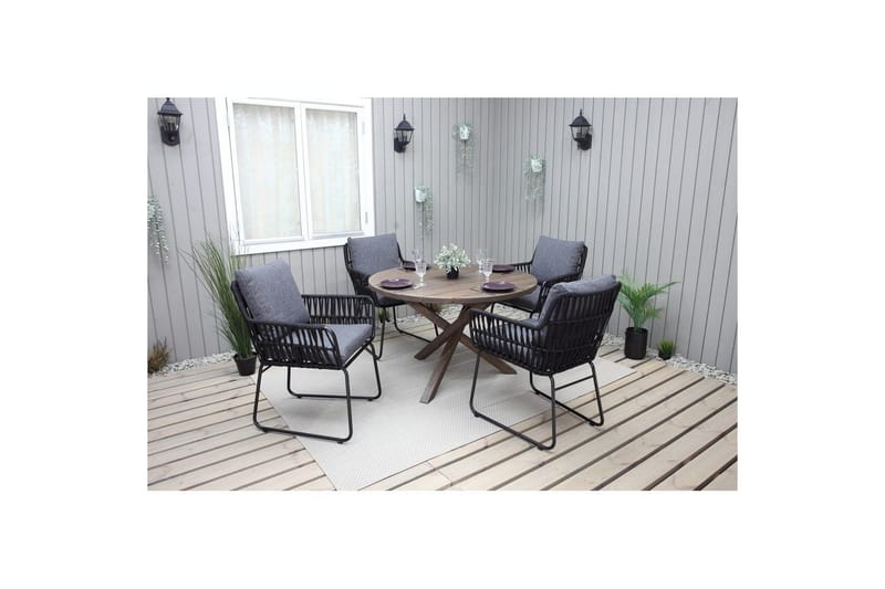 Utomhusmöbelgrupp Ø 112 cm bord & 4 Levanto grå stolar Brun - Brun - Utemöbler - Utegrupp - Matgrupper utomhus